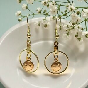 Handcrafted Gold Smiley Face Earrings